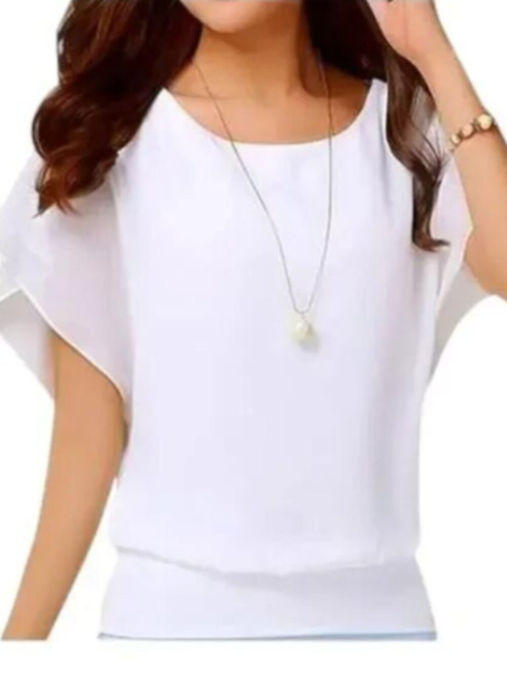 Neineiwu Large Off-White Sheer Chiffon Soft Blouse and Tank Combo Banded Waist